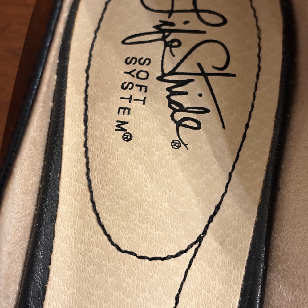 Life Stride Black Pointed-Toe D'Orsay Flats with Silver Accent Plate - Picture 3 of 7